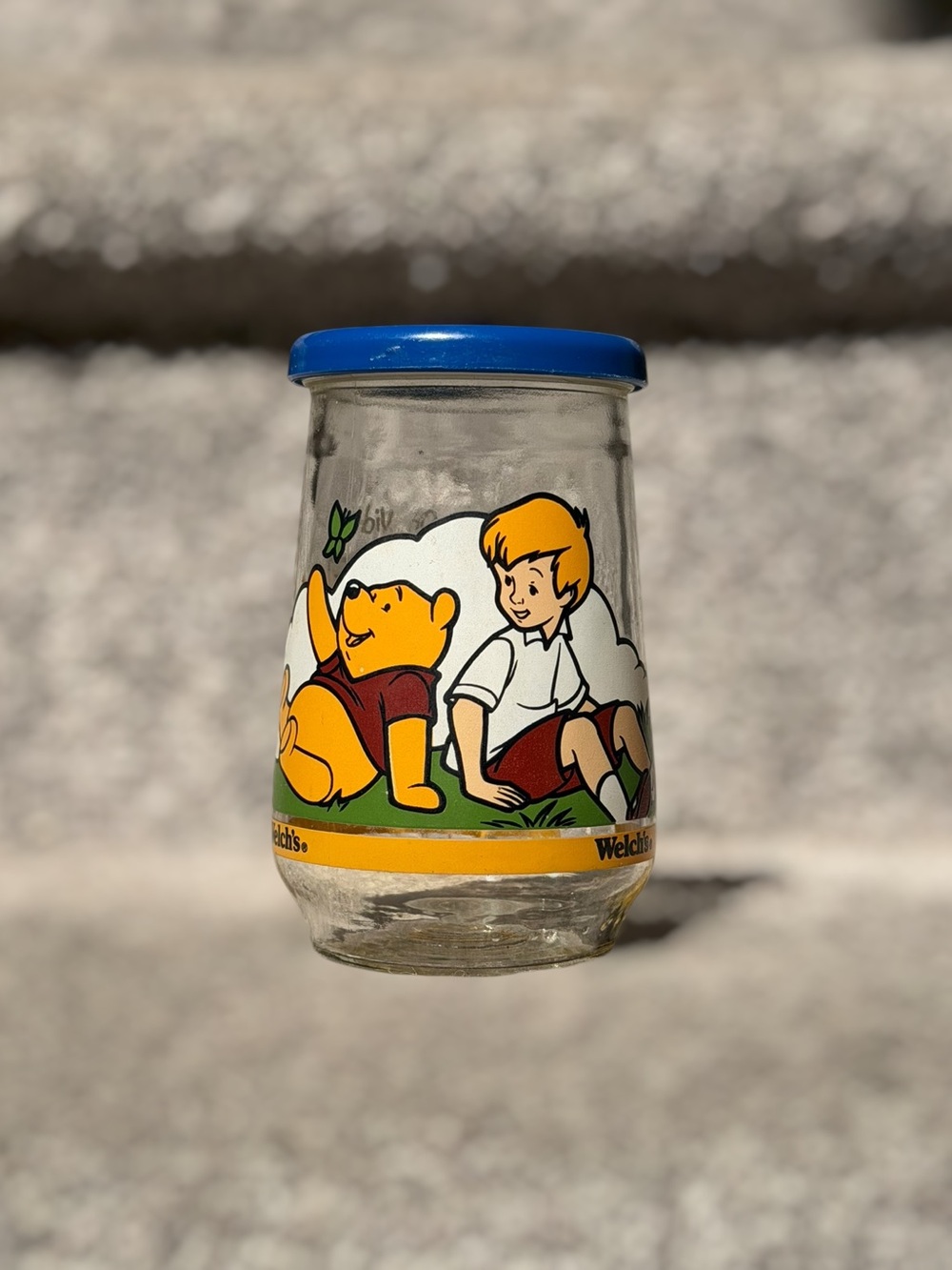 Vintage 1994 Welchâs Disney Winnie the Pooh Christopher Robin Jelly Jar Glass #6
